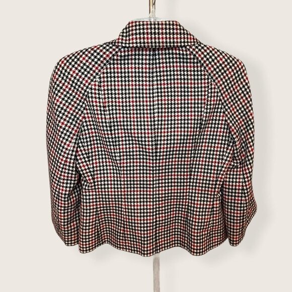 Nine West Black White Red Single Button Lined Houndstooth Jacket Sz 2P - Picture 2 of 6